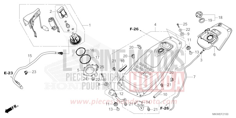 RESERVOIR A CARBURANT/POMPE A CARBURANT de NC750X "Méca" MAT PEARL GLARE WHITE (NHB54) 2025
